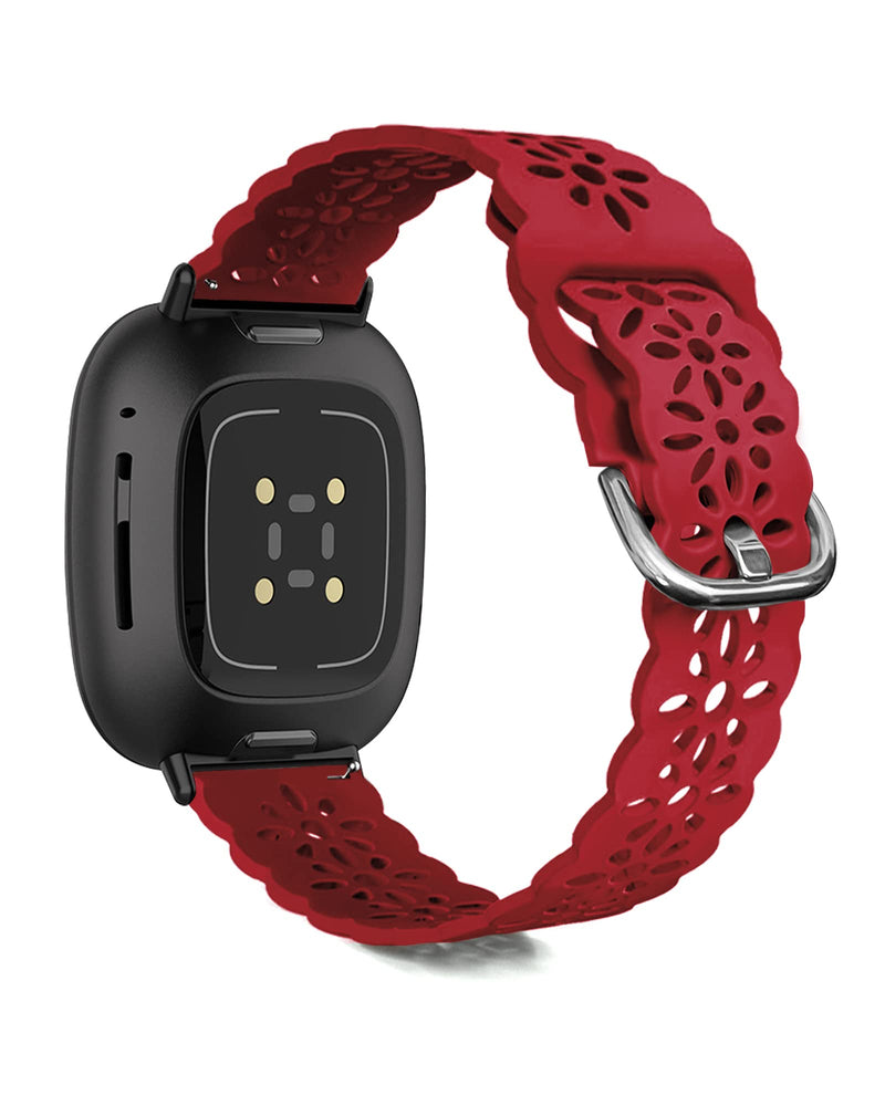 Ginkgonut Beautiful Silicone Slim Sport Band Compatible with Fitbit Sense/Versa 3 / Versa 4 / Sense 2 Bands Women Soft Silicone Lace Replacement Smartwatch Wristband for Women