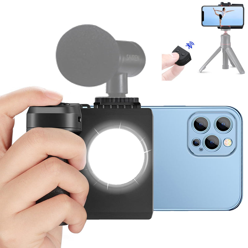WEWOGA Smartphone Camera Shutter CapGrip Selfie Phone Tripod Mount Camera Grip Tripod Handle Tripod Phone Holder with Light 1/4