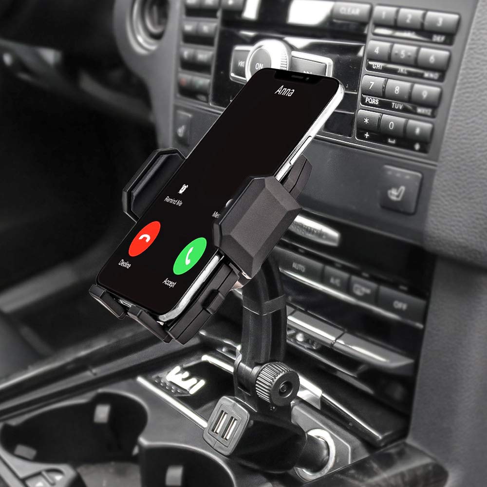 woleyi Fast Charging Car Phone Holder Dual USB Port Car Charger Mount 360 Degree for iPhone 11 Pro Max 11 Xr Xs 8 Plus 8 and All 3.5-6.8 Inch Smartphones