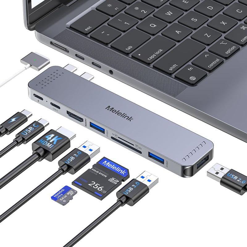 USB C Hub Adapter for MacBook Mac Adapter Multiport 8 in 2 USB-C Hub with HDMI 4K Thunderbolt 3 Port USB C&A Data Ports USB-C to SD/TF Card Slot Accessories for MacBook Pro Air M3 M2 M1 2024-2018