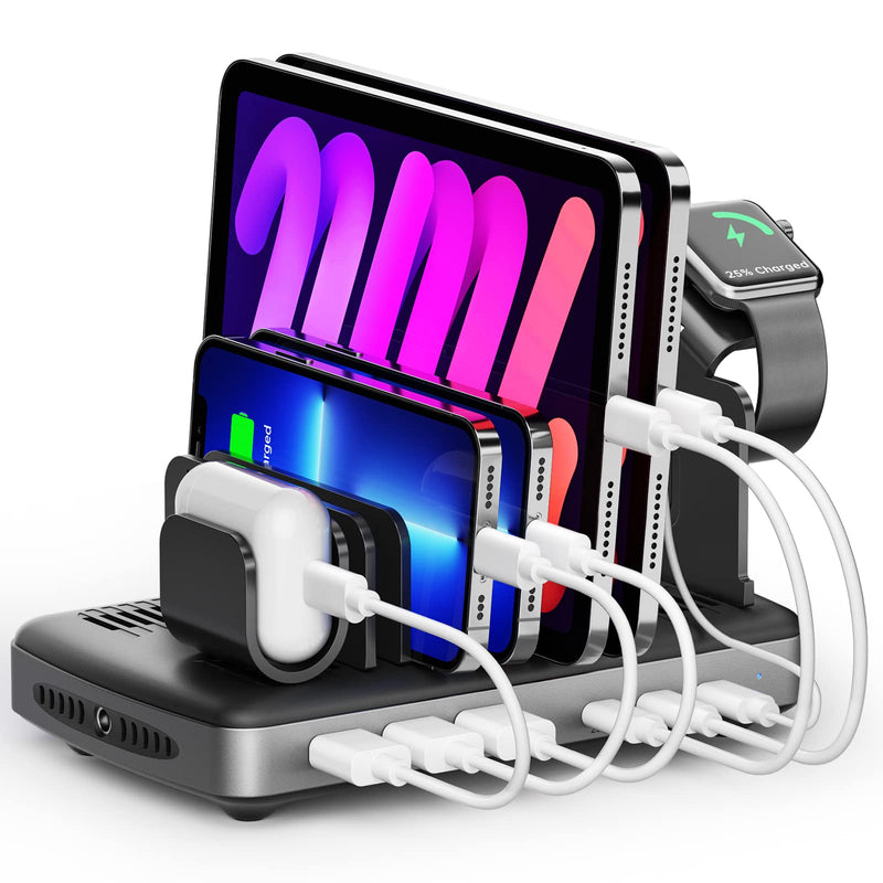 Unitek USB C Charging Station for Multiple Devices Apple 120W 6 Port Charging Dock with Type-C PD 20W & PD 60W Fast Charging Stand with Smartwatch & Airpods Holder for iPhone iPad Tablet MacBook