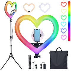 Heart Ring Light 19" RGB LED Heart Ring Light with Stand Heart Shaped Selfie Ring Light with Phone Holder for Live Stream/Makeup Compatible with All Phones