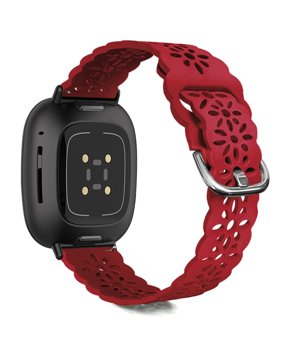 Ginkgonut Beautiful Silicone Slim Sport Band Compatible with Fitbit Sense/Versa 3 / Versa 4 / Sense 2 Bands Women Soft Silicone Lace Replacement Smartwatch Wristband for Women