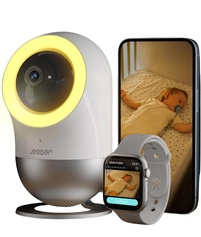 jeeber 2.5K UHD Baby Monitor WiFi Smartphone IP Camera Indoor AI-Tailored Sleep Training Motion & Cry Detection Night Light Real-Time Alerts for Smartwatch (No Subscription)