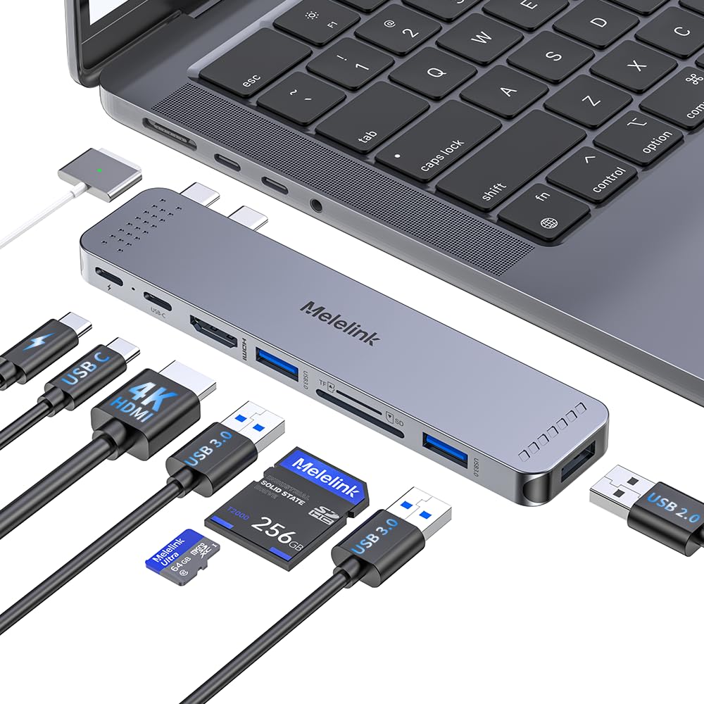 USB C Hub Adapter for MacBook Mac Adapter Multiport 8 in 2 USB-C Hub with HDMI 4K Thunderbolt 3 Port USB C&amp;A Data Ports USB-C to SD/TF Card Slot Accessories for MacBook Pro Air M3 M2 M1 2024-2018