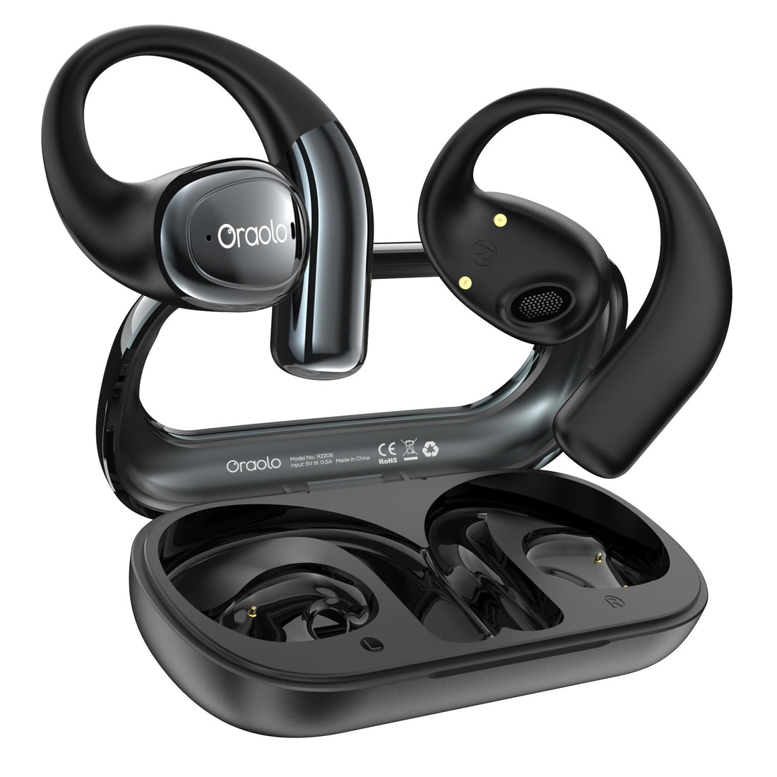 Oraolo Open Ear Headphones Bluetooth 5.4 Wireless Headphones with 16.2mm Large Driver Open Ear Earbuds with AI Noise-canceling 32H Playtime Water-Resistant Running Headphones (Black)